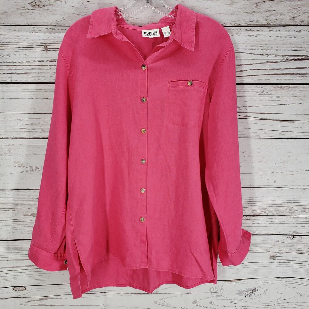Chico's D.E.S.I.G.N Women's  Pink 100%Linen Button Up Long Sleeve Top Size 1